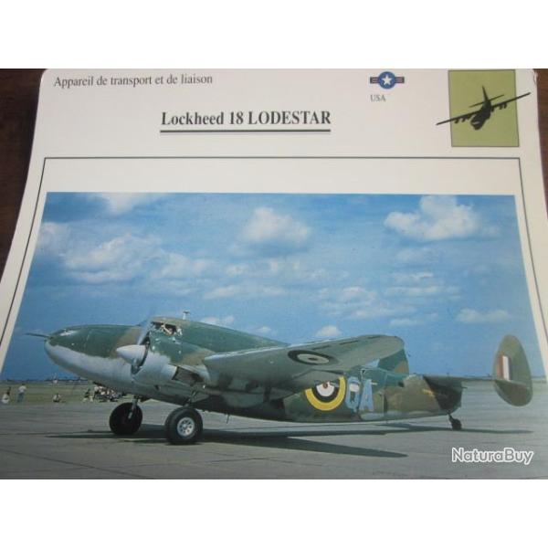 FICHE  AVIATION  TYPE  APPAREIL DE TRANSPORT ET DE LIAISON   /  LOCKHEED 18 LODESTAR  USA