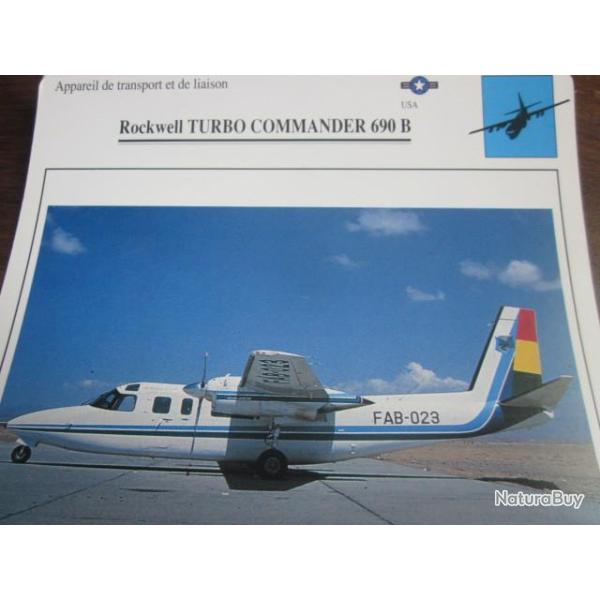 FICHE  AVIATION  TYPE  APPAREIL DE TRANSPORT ET DE LIAISON   /  ROCKWELL TURBO COMMANDER 690B    USA