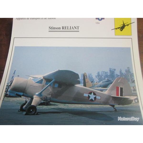 FICHE  AVIATION  TYPE  APPAREIL DE TRANSPORT ET DE LIAISON   /  STINSON RELIANT     USA