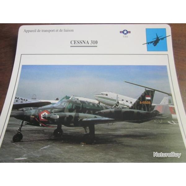 FICHE  AVIATION  TYPE  APPAREIL DE TRANSPORT ET DE LIAISON   /  CESSNA  310  USA