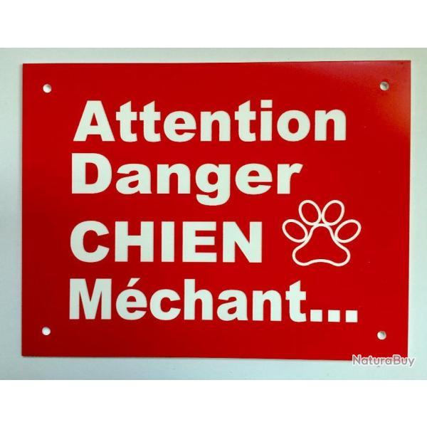 Plaque "ATTENTION Danger CHIEN M�chant" format 100 x 150 mm fond ROUGE