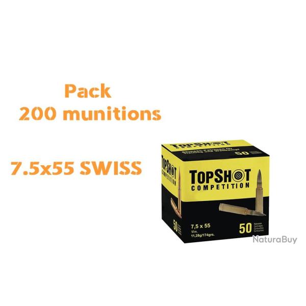 PACK 200 MUNITIONS 7.5X55 SWISS TOPSHOT FMJ 