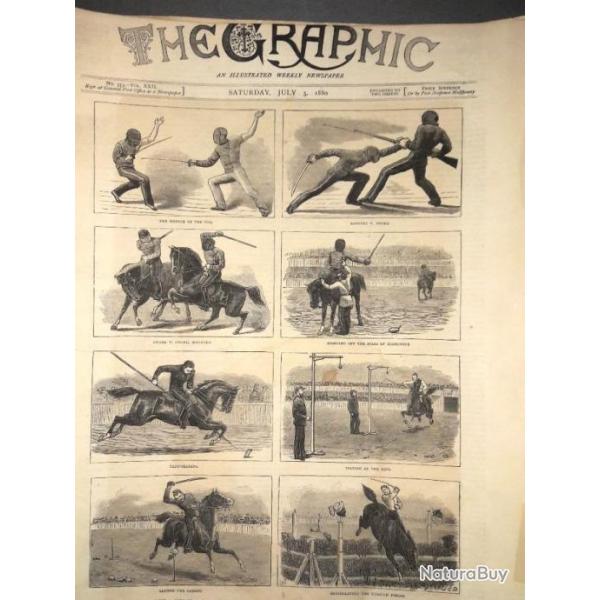 Gravures anciennes maniement baonnette et escrime - escrime  cheval