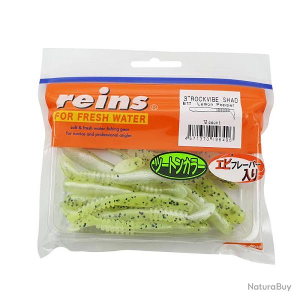 Leurre souple Reins Rockvibe Shad 3 pouces par 12 Lemon Pepper