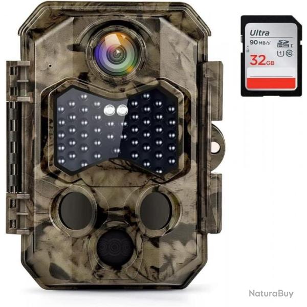Cam�ra de Chasse Wifi 32MP4K Vitesse de D�clenchement 0.2s Nocturne 25m 940nm Grand Angle 125� IP66