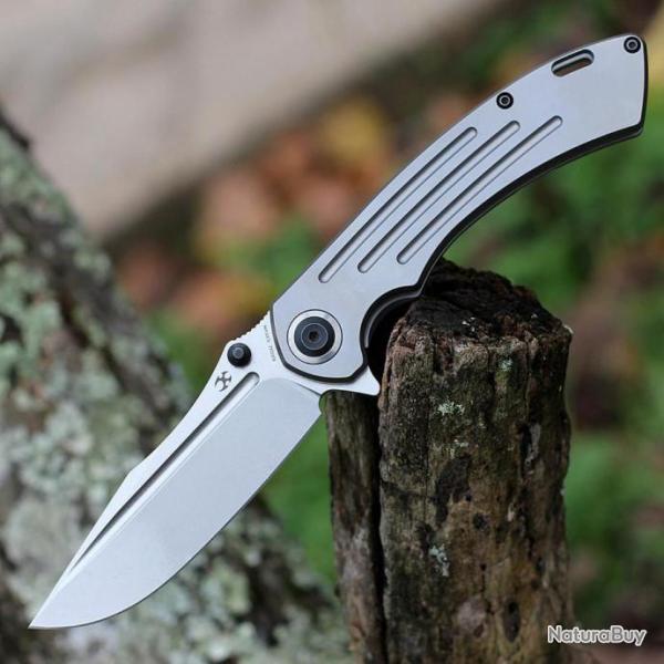 Couteau Kansept Pretatout Gray Manche Titane Lame Acier S35VN IKBS Framelock Clip K1032A2
