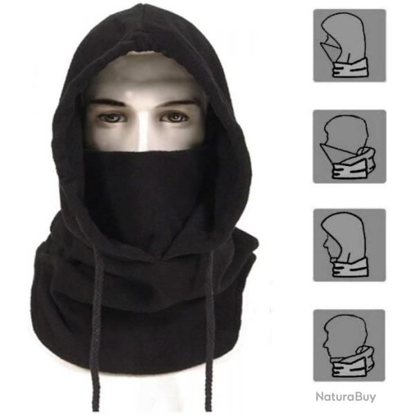 Cagoule chaude polaire noire - Rembourr�e - LIVRAISON GRATUITE ET RAPIDE