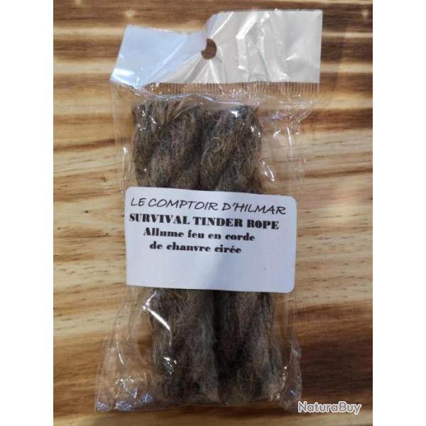 Allume feu "Survival Tinder Rope" corde de chanvre cire Hilmar