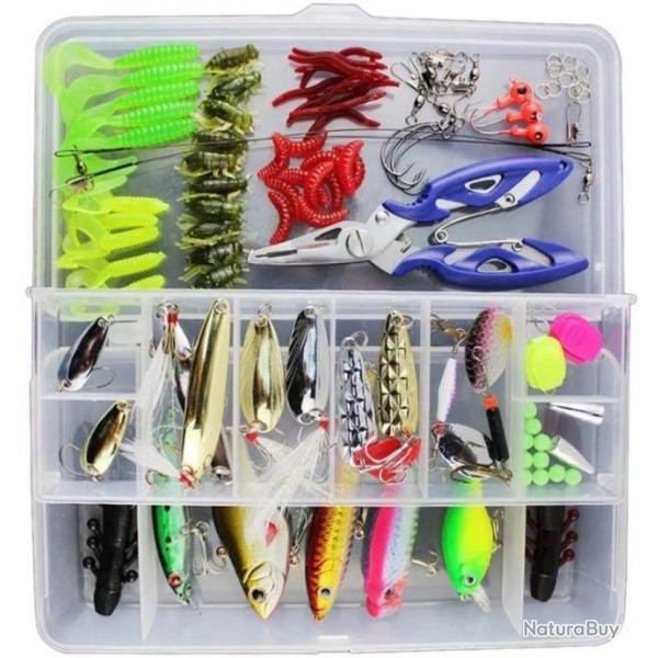 Lot de 120 leurres de P�che Simple Cuillere Jerkbait Popper Vibrations Hame�ons Bas de Ligne