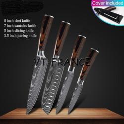 Set Couteau Japonais Pro Santoku Style Damas-4pcs-Set 4