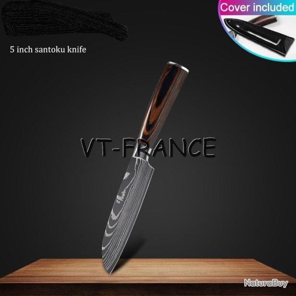 Set Couteau Japonais Pro Santoku Style Damas-Santoku 24cm