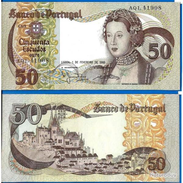 Portugal 50 Escudos 1980 Neuf Infanta D Maria Billet Escudo