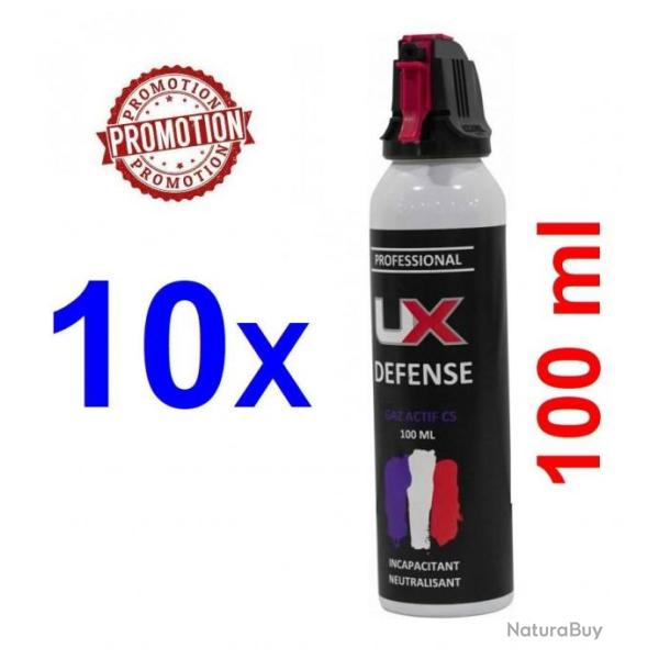 Lot 10 Bombe lacrymogene CS GAZ 100 ml UX promotion