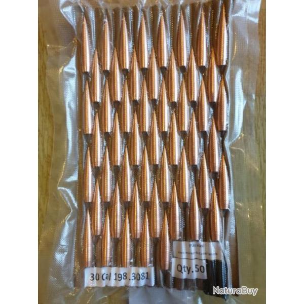 promo .30 cal Warner Tool Co WTC flat line 198gr ogives - 50 pcs