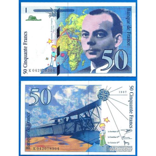 France 50 Francs 1997 Saint Exupery Billet Avion Bi Plan Petit Prince