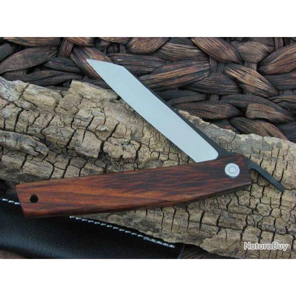 Couteau Ohta Style Higonokami FK9 Lame Acier D2 Manche Iron Wood Housse Cuir Made Japan OFK9P