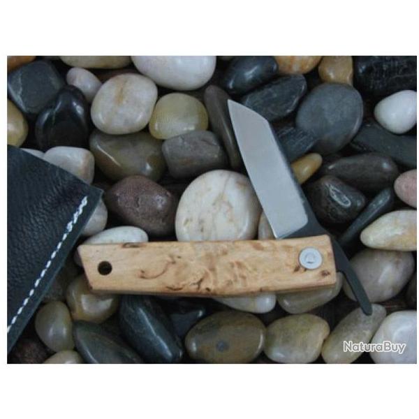 Couteau Ohta Style Higonokami FK5 Lame Acier D2 Manche Erable Housse Cuir Made Japan OFK5M