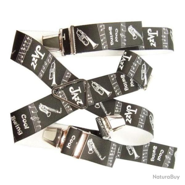 Bretelles fantaisies  pinces rglables coulissantes, motifs jazz