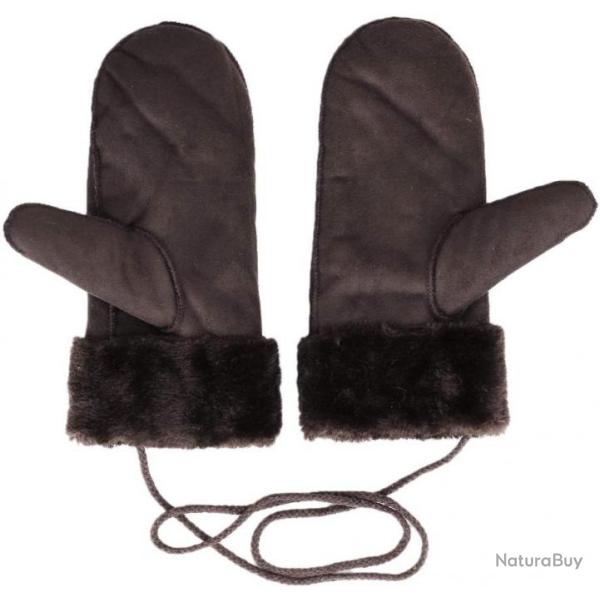 TOP ENCHERE - Moufle unisexe marron en fausse fourrure - Gant d'hiver - Livraison gratuite et rapide