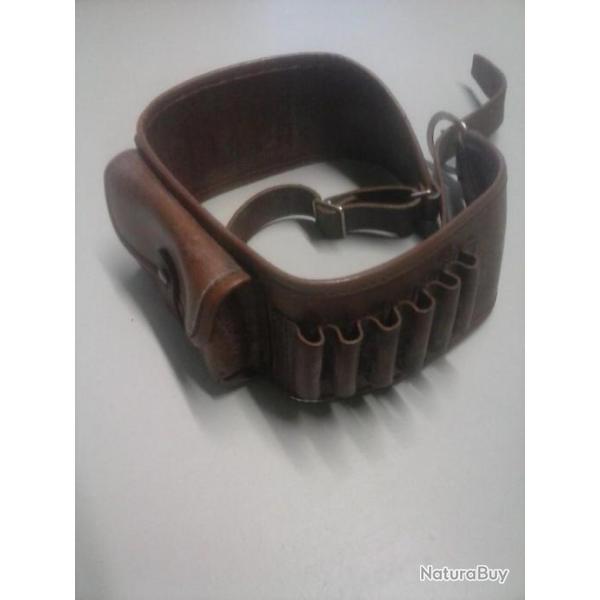 Vd ancien  cartouchi�re en cuir pour balles carabine petit calibre avec pochette