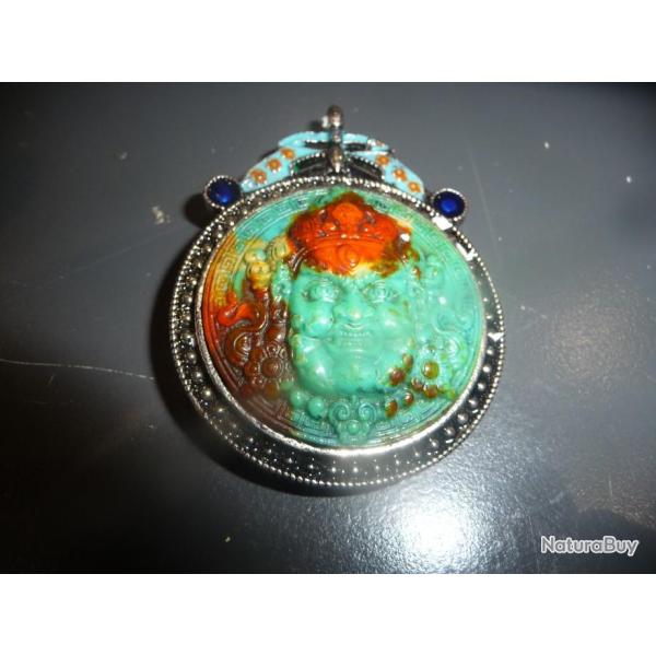 vintage - pendentif dragon sculpt� sur turquoise - �maux en relief