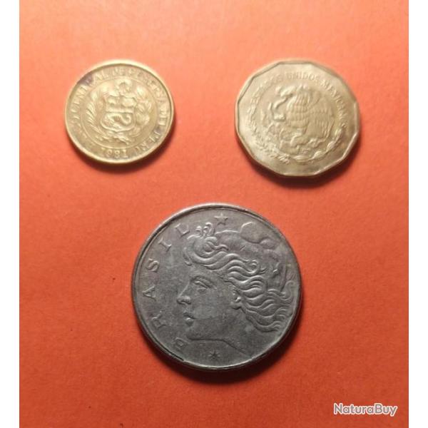 Lot 3 pi�ces Am�rique latine : Mexique, Perou, Brezil.