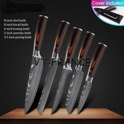 Set Couteau Japonais Pro Santoku Style Damas-5pcs-Set 3