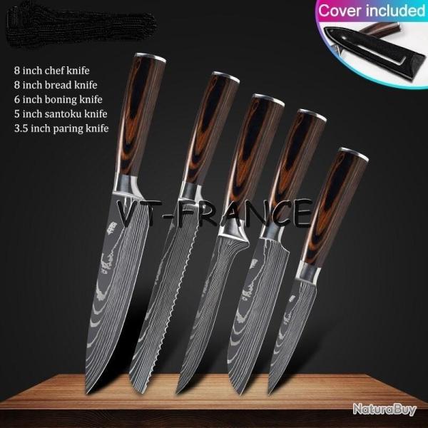 Set Couteau Japonais Pro Santoku Style Damas-5pcs-Set 3