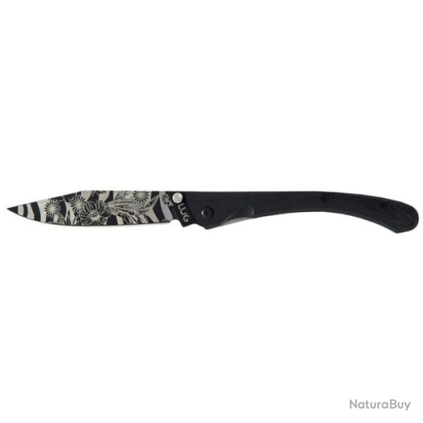 Couteau Lug C63 - Lame 80mm - Noir / Fleurs Nature