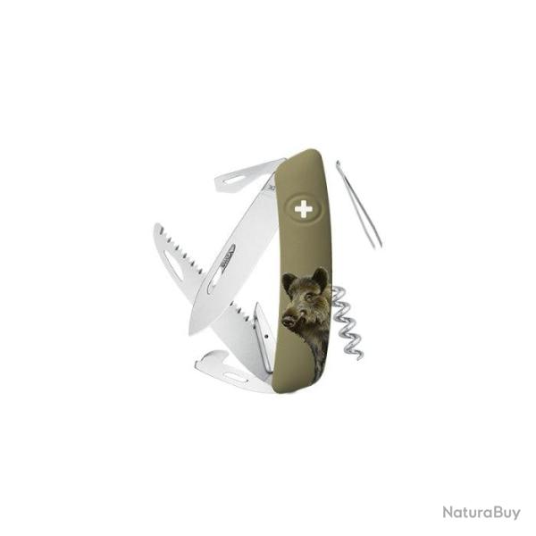 Couteau Suisse Swiza D05 - Olive avec Impression - Sanglier