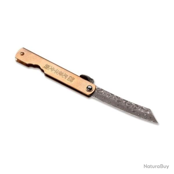 Couteau Boker Higonokami Kinzoku Damascus - Lame 75mm Acier - Laiton
