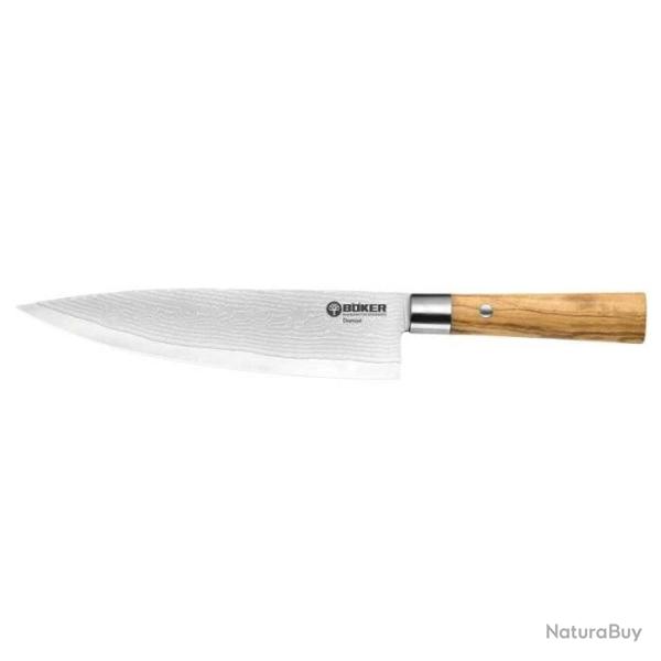 Couteau Boker Cuisine Damas Gyuto - Lame 212mm Plywood Noir - Bois d'Olivier