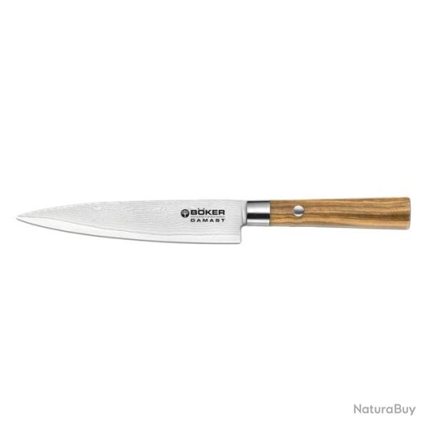 Couteau Boker Cuisine Damas Slicing - Lame 150mm Plywood Noir - Bois d'Olivier