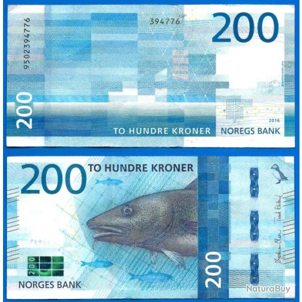 Norvege 200 Couronnes 2016 Saumon Billet Poisson Pingouin Kroner Noregs Couronne