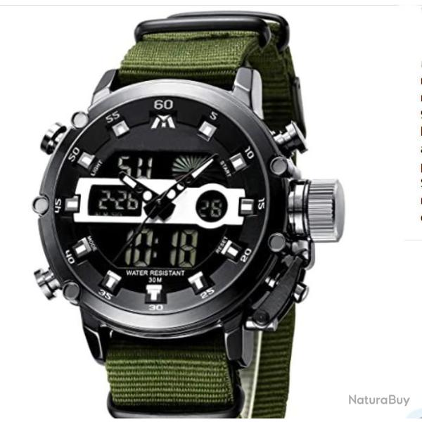 TOP ENCHERE - Montre de sport multifonctions pour hommes - Vert arm�e - LIVRAISON GRATUITE ET RAPIDE