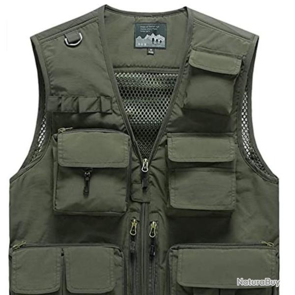 Gilet en mailles multipoches pour randonne, chasse, pche,...Livraison gratuite et rapide