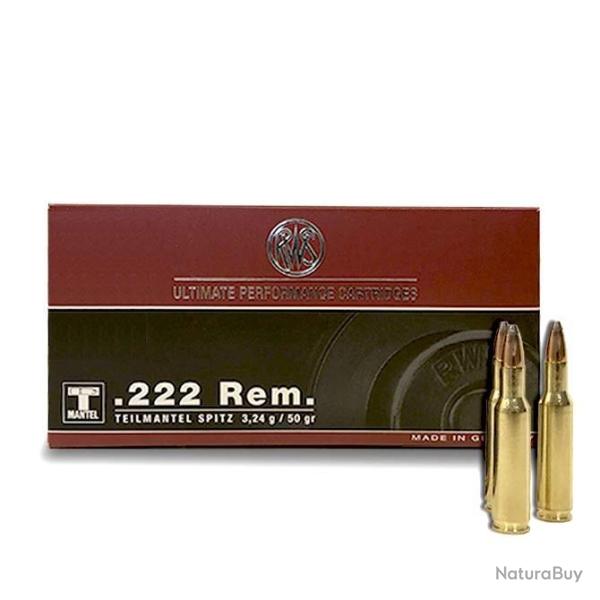Munitions RWS calibre 222 Rem Teilmantel 50gr - 3.2g x20