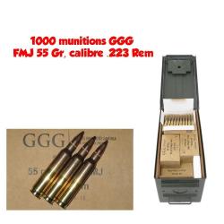 Munitions GGG calibre 223 Rem FMJ 55gr - 3.6g x1000 