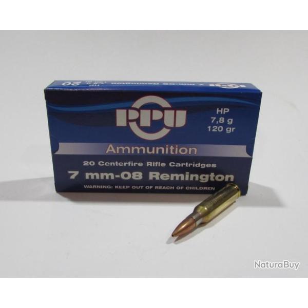 3 boites neuve de 20 cartouches Partizan  de calibre 7-08 rem, 120 grains, 7,8 grammes , ogives HP