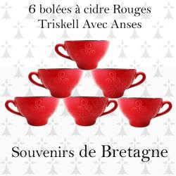 LOT DE 6 BOL&Eacute;ES A CIDRE ROUGES TRISKELL AVEC ANSES BZH