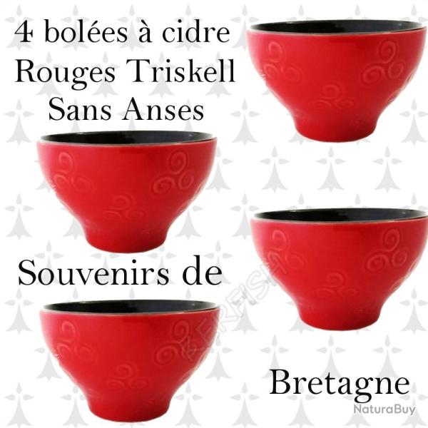 LOT DE 4 BOLES A CIDRE ROUGE TRISKELL SANS ANSE BZH