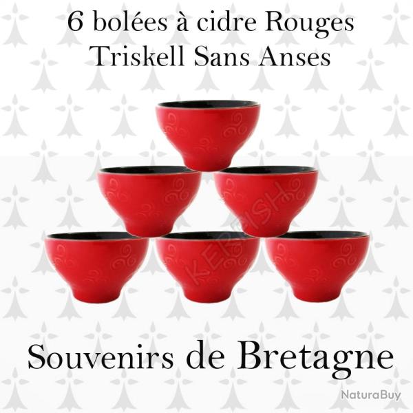 LOT DE 6 BOLES A CIDRE ROUGES TRISKELL SANS ANSE BZH
