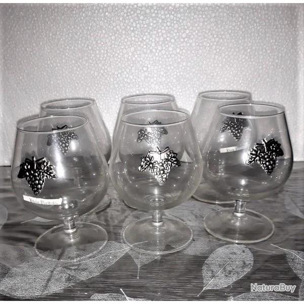6  verres � cognac application �tain raisin, neuf,  jamais servi