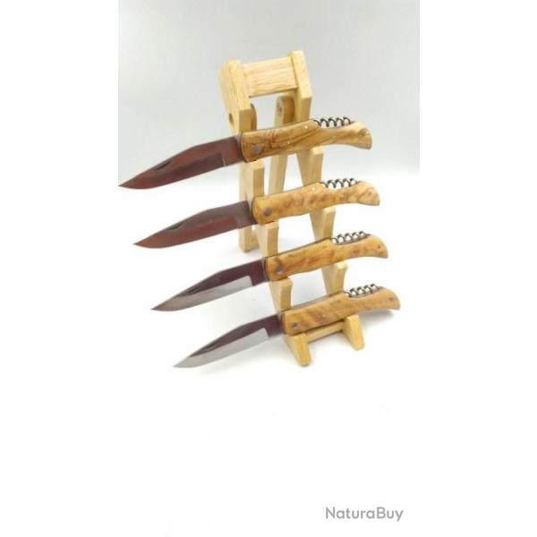 LOT DE 4 COUTEAUX DU BERGER  MANCHE BOIS D'olivier tire bouchon