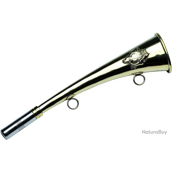 Pibole de Chasse Corne � Plate Corne de Chasse en Battue Longueur 25cm Anneaux de Transport Soud�