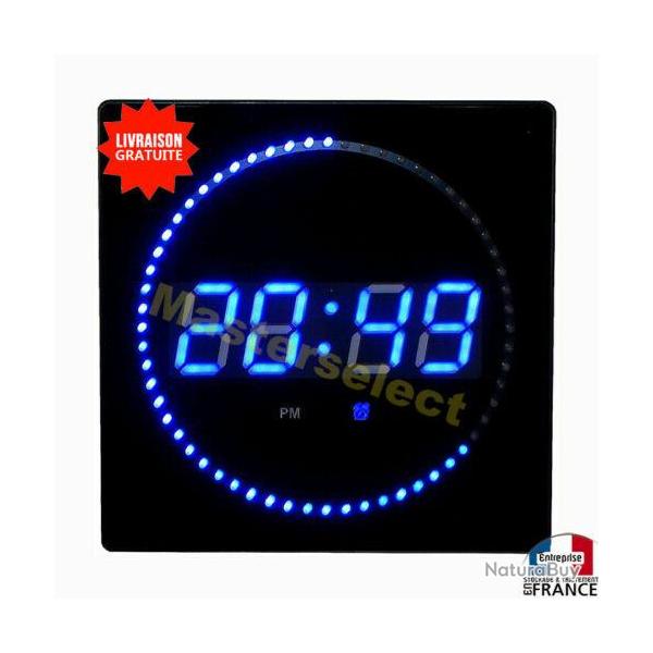 Horloge murale design � led bleu forme carr� d�compte num�rique grand afficheur