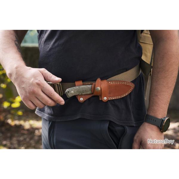 Couteau LionSteel M2M Olive Lame Acier M390 Manche Bois Etui Cuir Made Italy LSTM2MUL