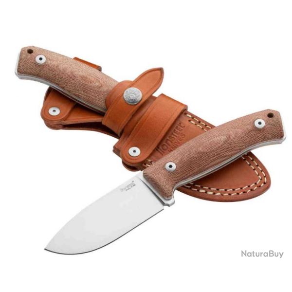 Couteau LionSteel M2M  Lame Acier M390 Manche Natural Micarta Etui Cuir Made Italy LSTM2MCVN