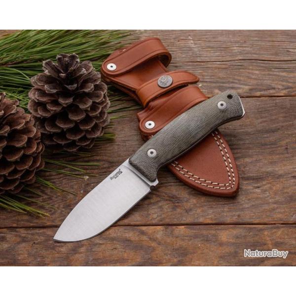 Couteau LionSteel M2M Lame Acier M390 Manche Green Micarta Etui Cuir Made Italy LSTM2MCVG