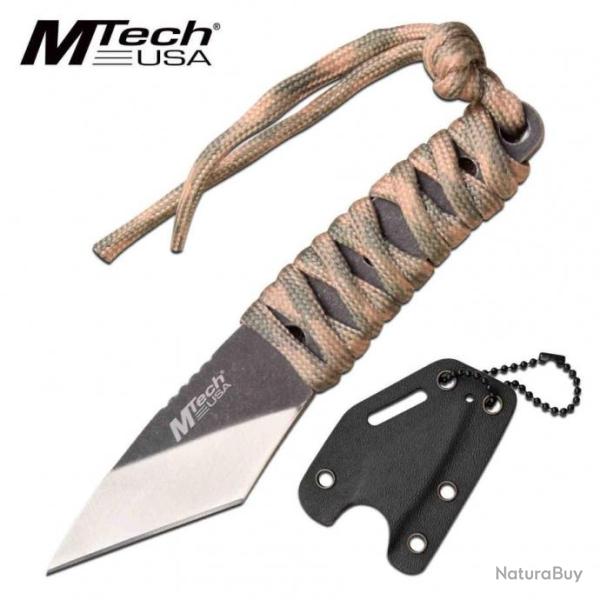 Couteau de Cou Mtech Kiridashi Tanto Lame Acier 3Cr13 Manche Paracorde Etui Kydex MT2093C